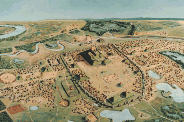 Pictured: Cahokia, a Native American city on the Mississippi with a population equal to contemporary Paris or London.