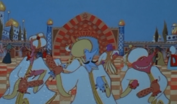 "Hey! Clear the Way! Through the old bazaar! Heres this blue creepy guy, whos quite like Jafar! Oh he gave us dildos to carry in our haaaands!"