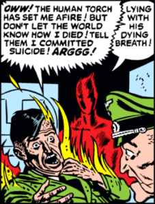 “Mouse, stop showing that panel of the Original Human torch calling Hitler a liar while burning him a…” “NEVER!”